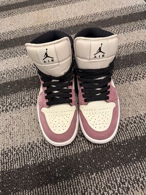 Nike Air Jordan 1 Mid in Cream & Dusty Pink with Black Accents